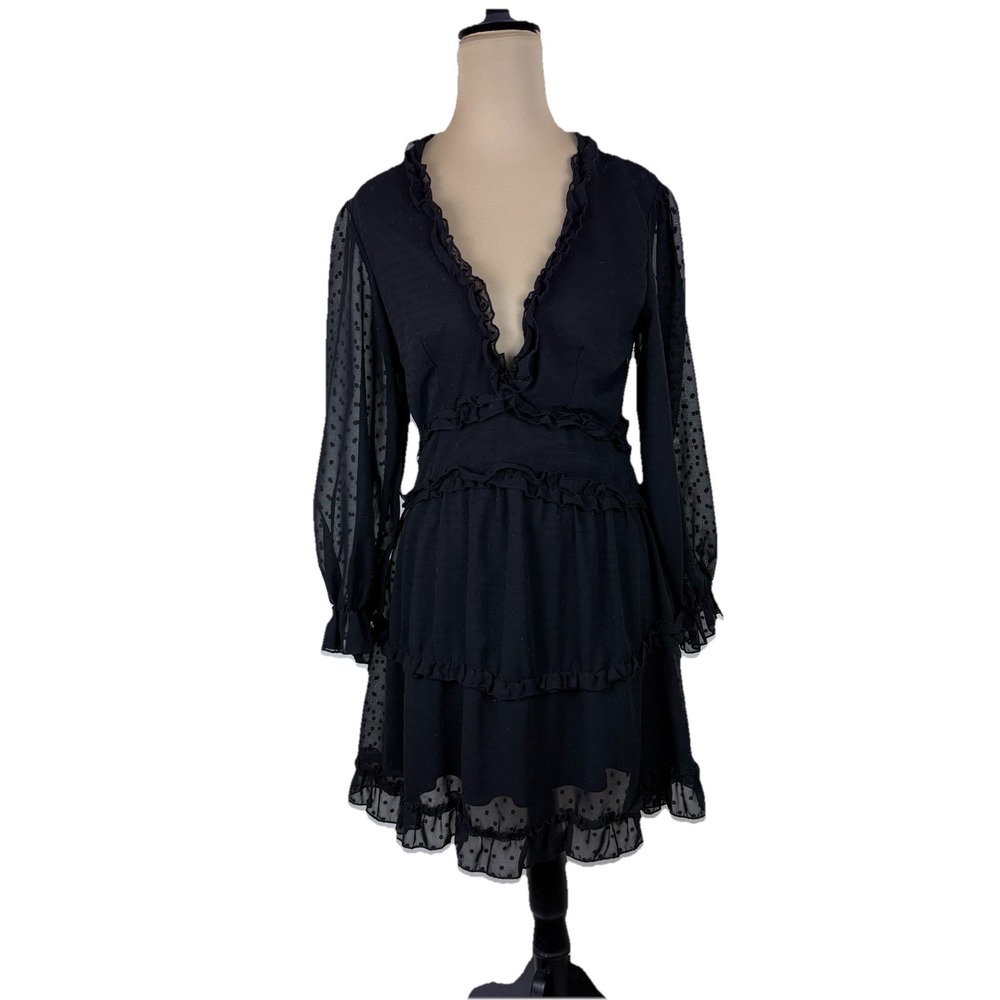 Womens Dress Open Back Ruffle Chiffon Sleeve Goth Swiss Dot Fabric Size‎ S